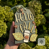 Hello Fall Standing Wood Shipping Tag