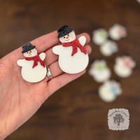 Christmas Wood Shape Pieces - Retro Snowman and Ball Ornament with Bow