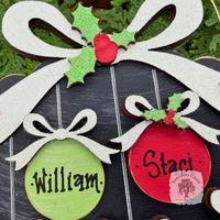 Family, Grandchildren. or Group Personalized Christmas Ornament w/ 2-7 Layered Ball Ornaments topped w/ Wood Bows