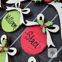 Family, Grandchildren. or Group Personalized Christmas Ornament w/ 2-7 Layered Ball Ornaments topped w/ Wood Bows