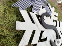20" Snowflake Door Hanger Stained or Rustic White - Customize with Wood Word or Initial