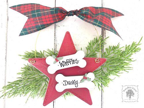 Two Dog Bone Star Ornament - Personalized Christmas Ornament for 2 Dogs