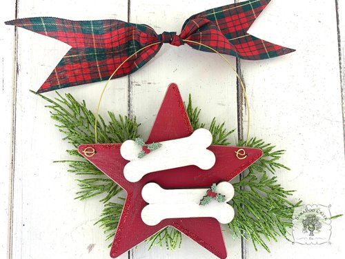 Two Dog Bone Star Ornament - Personalized Christmas Ornament for 2 Dogs