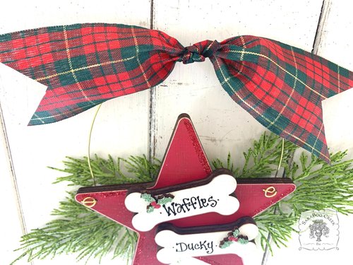Two Dog Bone Star Ornament - Personalized Christmas Ornament for 2 Dogs