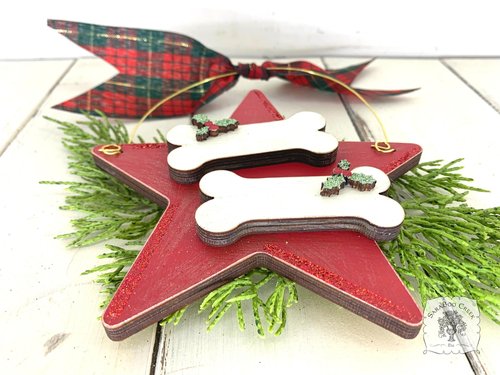 Two Dog Bone Star Ornament - Personalized Christmas Ornament for 2 Dogs