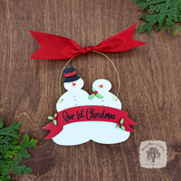 "Our First Christmas" Snowmen Duo Wood Ornament