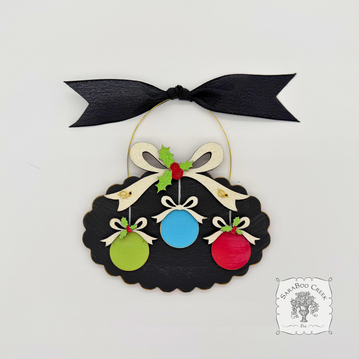 Family, Grandchildren. or Group Personalized Christmas Ornament w/ 2-7 Layered Ball Ornaments topped w/ Wood Bows