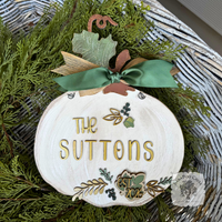 White Wood Pumpkin Family Sign