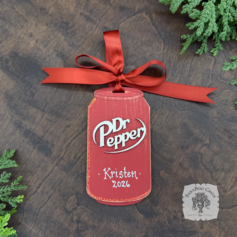 Dr. Pepper Ornament, Handmade Wood Soda Pop Can Christmas Ornament