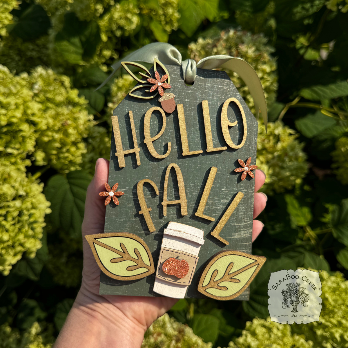 Hello Fall Standing Wood Shipping Tag