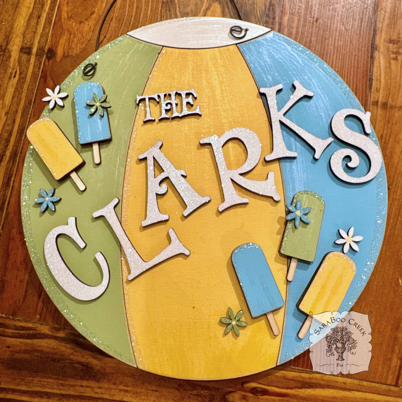 Summer Beach Ball Family Name Door Hanger
