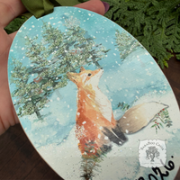 Fox Woodland Winter Scene- Holiday Watercolor Wood Ornament