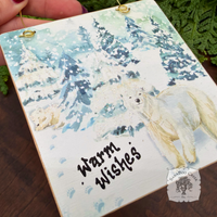 Polar Bear Christmas Ornament - Watercolor Hand Glittered Wood Ornament