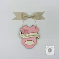 Baby's 1st Christmas Pink or Blue Onesie Ornament - Personalized First Christmas Gift for Baby Boy or Girl