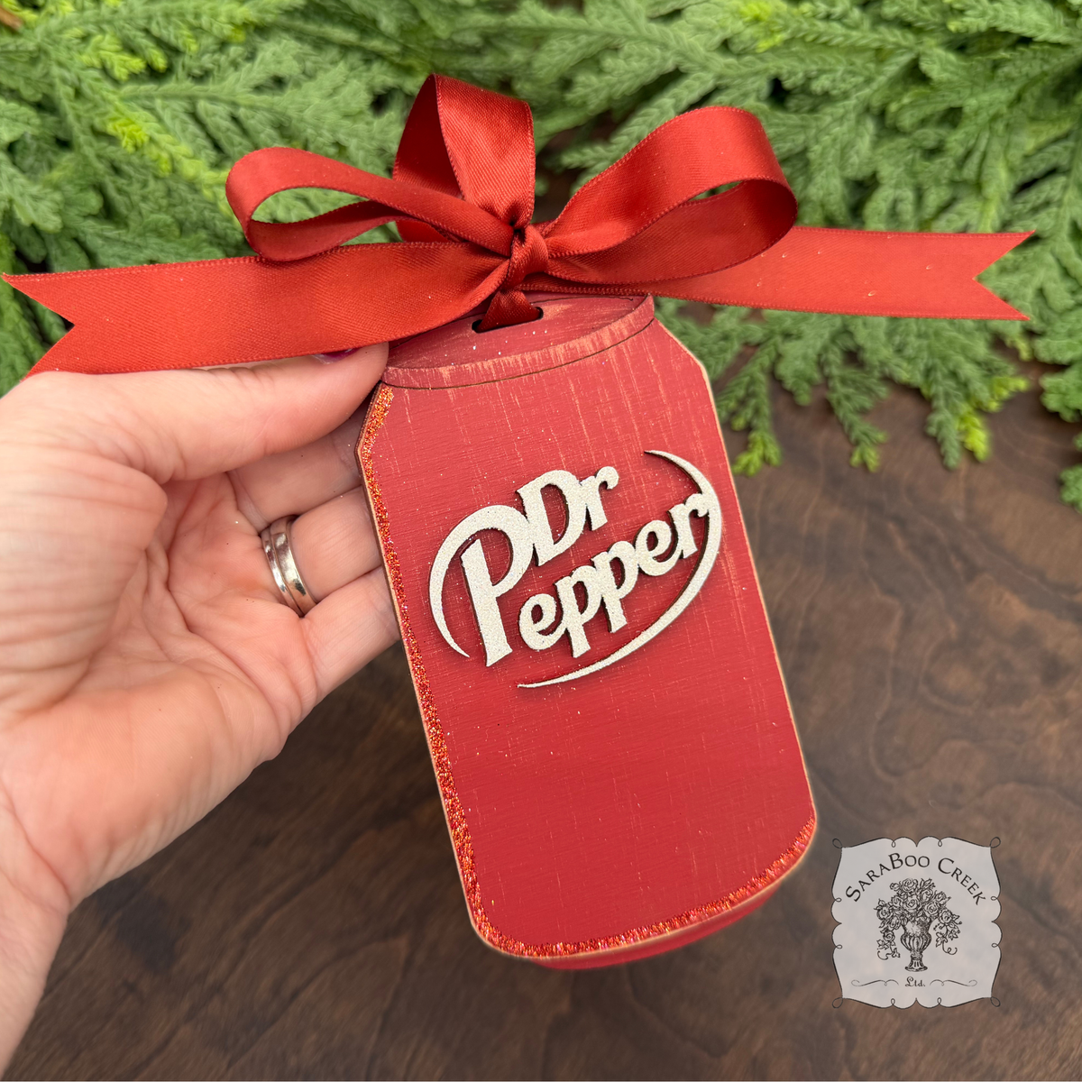 Dr. Pepper Ornament, Handmade Wood Soda Pop Can Christmas Ornament