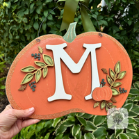 Botanical Orange Pumpkin Sign with Initial
