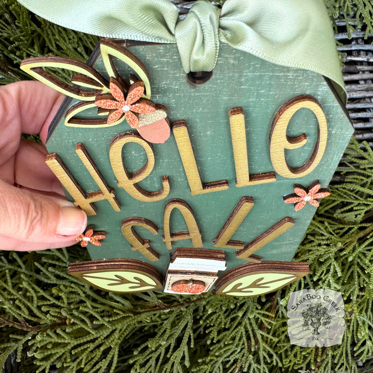 Hello Fall Standing Wood Shipping Tag