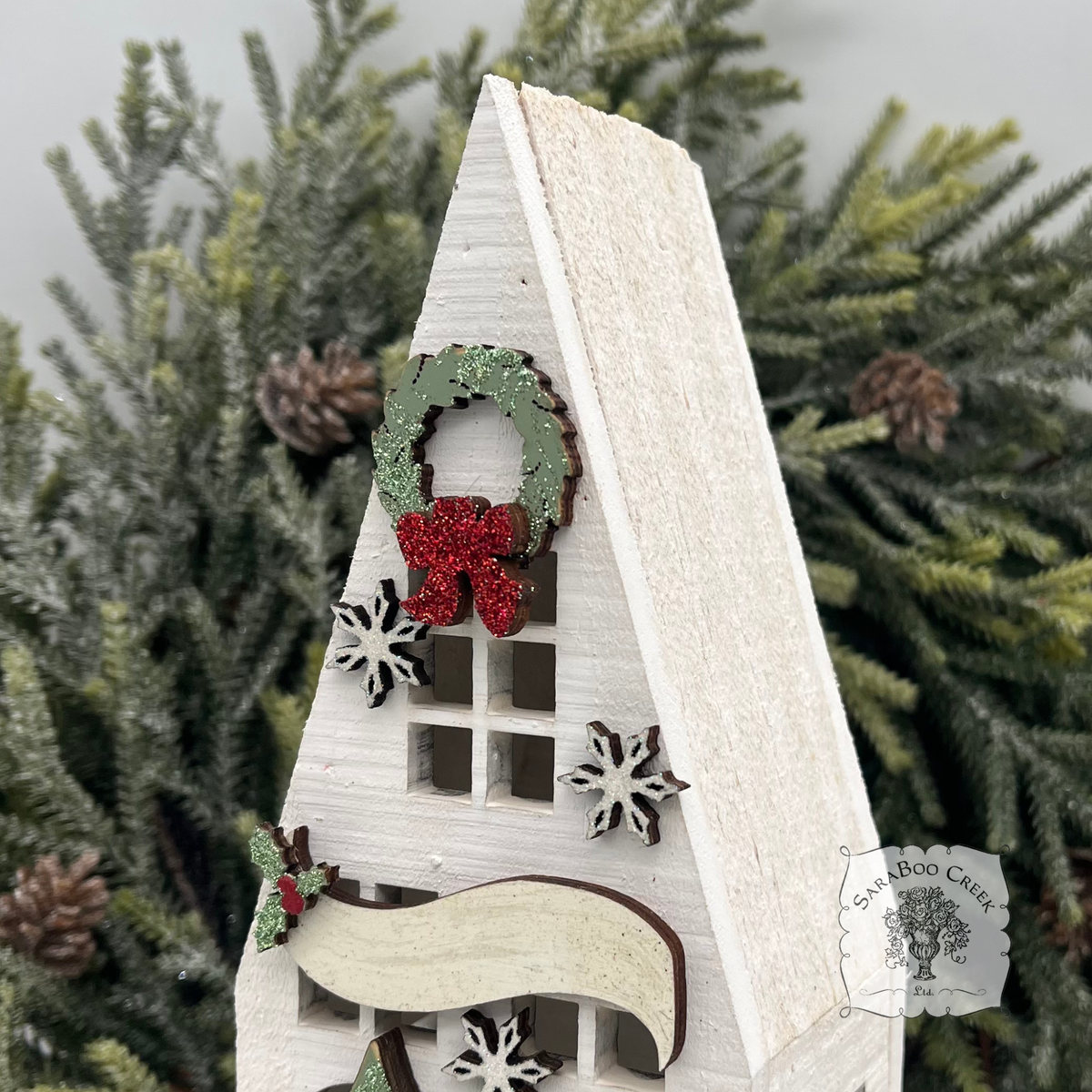 8" Lit Christmas House - Personalized Lighted Village House for Tabletop or Mantel