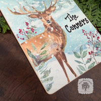 Deer Woodland Winter Scene- Holiday Watercolor Wood Ornament