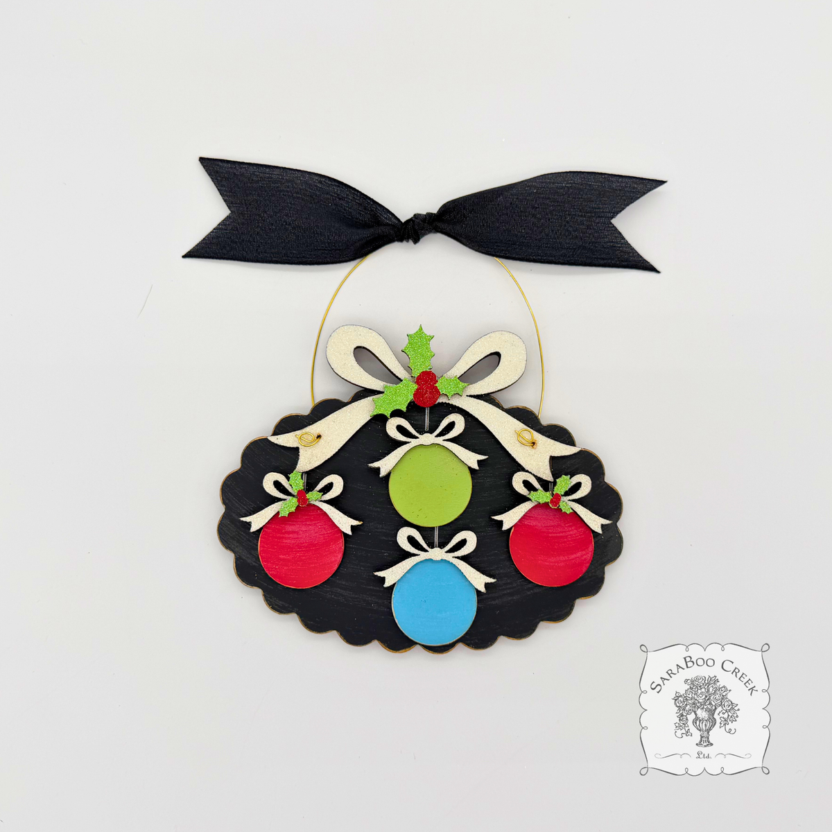 Family, Grandchildren. or Group Personalized Christmas Ornament w/ 2-7 Layered Ball Ornaments topped w/ Wood Bows