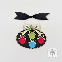 Family, Grandchildren. or Group Personalized Christmas Ornament w/ 2-7 Layered Ball Ornaments topped w/ Wood Bows