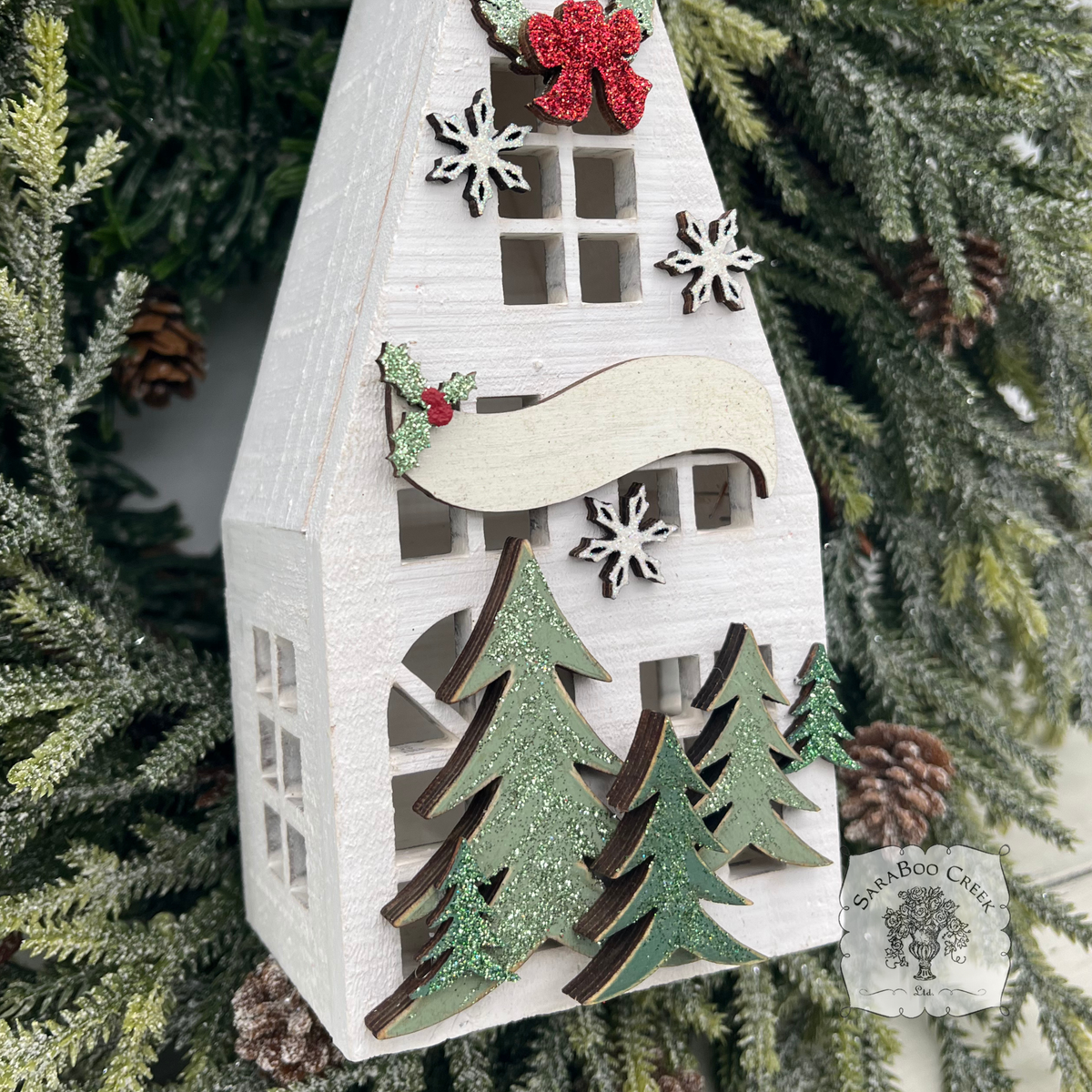 8" Lit Christmas House - Personalized Lighted Village House for Tabletop or Mantel