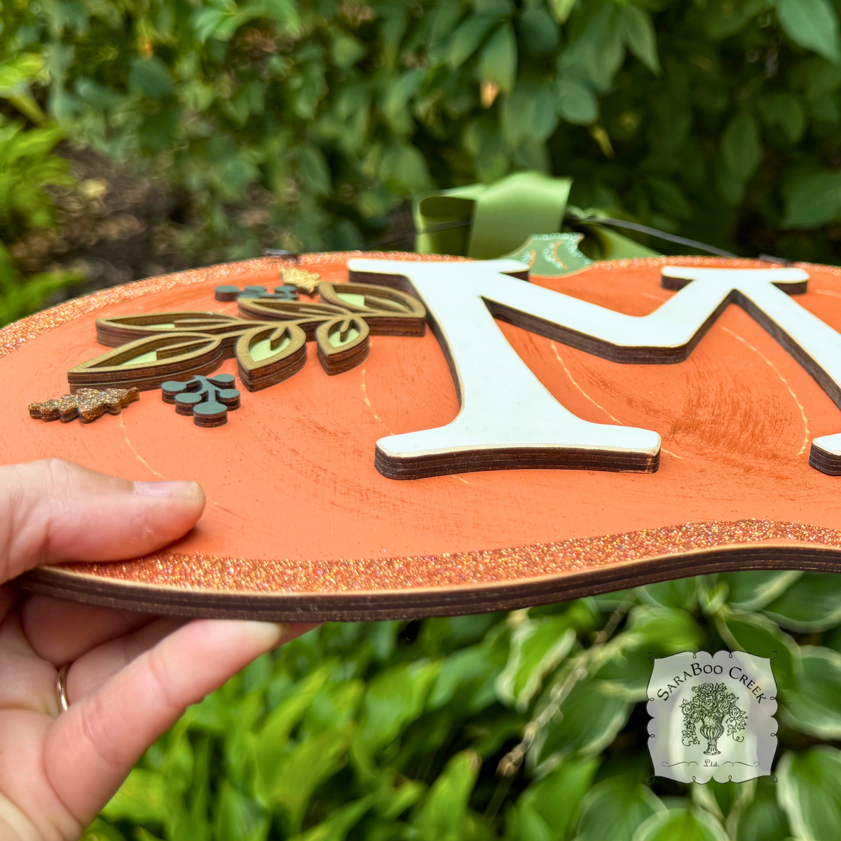Botanical Orange Pumpkin Sign with Initial