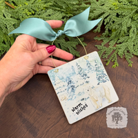 Polar Bear Christmas Ornament - Watercolor Hand Glittered Wood Ornament
