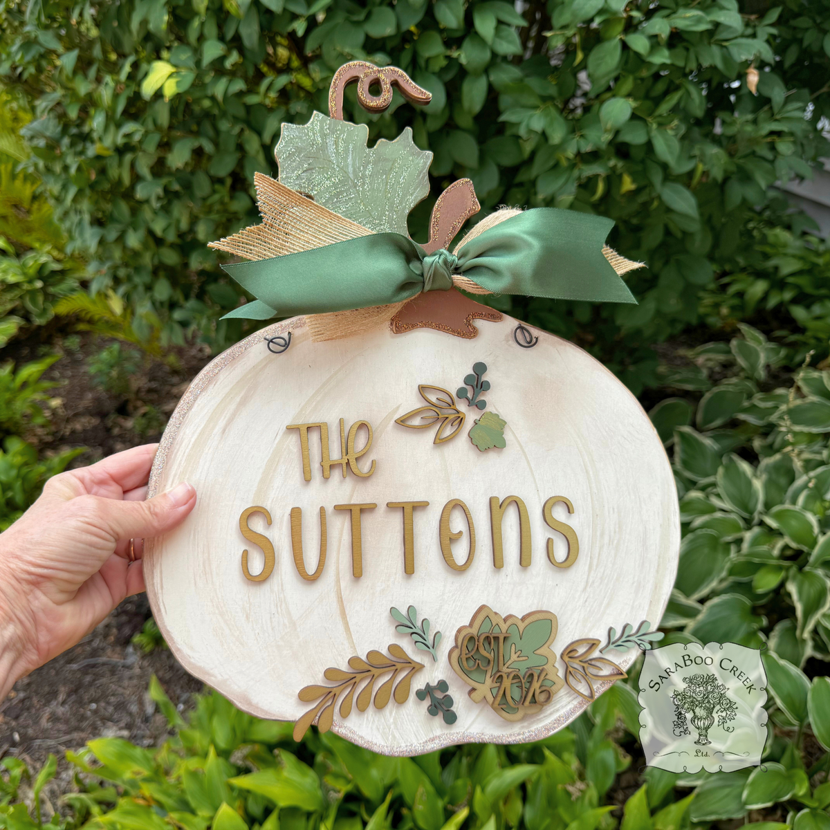 White Wood Pumpkin Family Sign