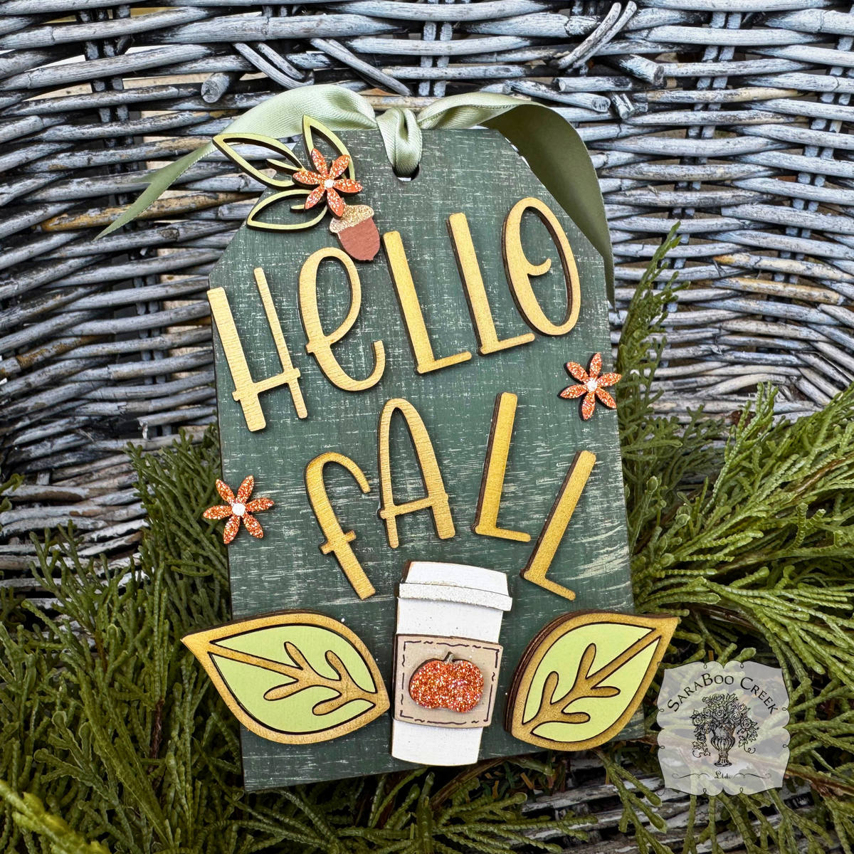 Hello Fall Standing Wood Shipping Tag