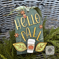 Hello Fall Standing Wood Shipping Tag