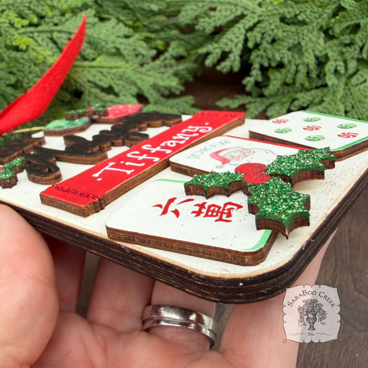 Mahjong Christmas Ornament, Personalized Layered Mahjong Tiles Personalized Gift
