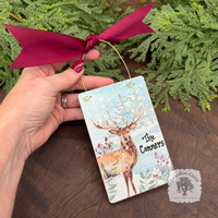 Deer Woodland Winter Scene- Holiday Watercolor Wood Ornament