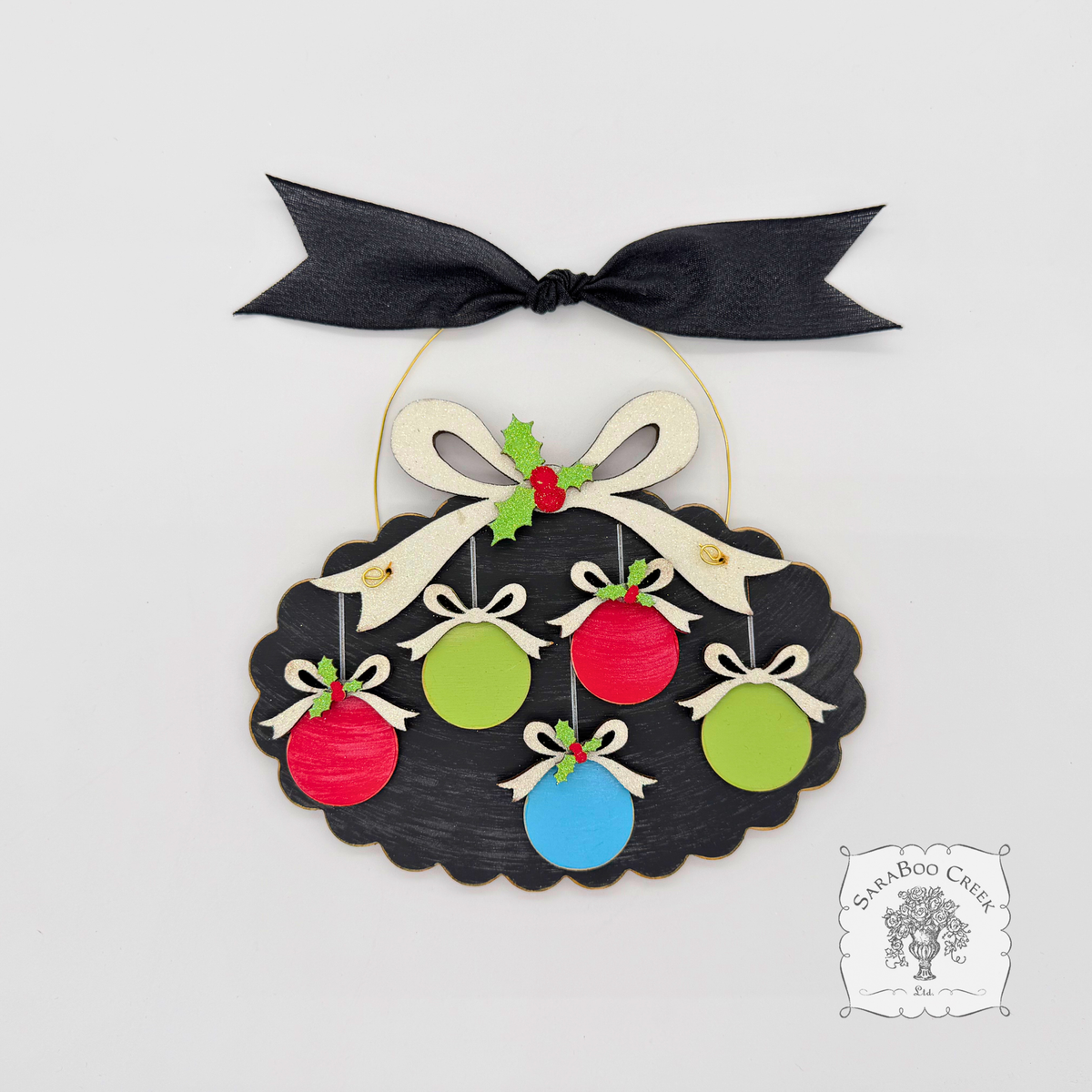 Family, Grandchildren. or Group Personalized Christmas Ornament w/ 2-7 Layered Ball Ornaments topped w/ Wood Bows