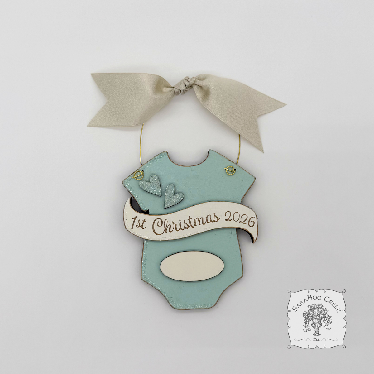 Baby's 1st Christmas Pink or Blue Onesie Ornament - Personalized First Christmas Gift for Baby Boy or Girl
