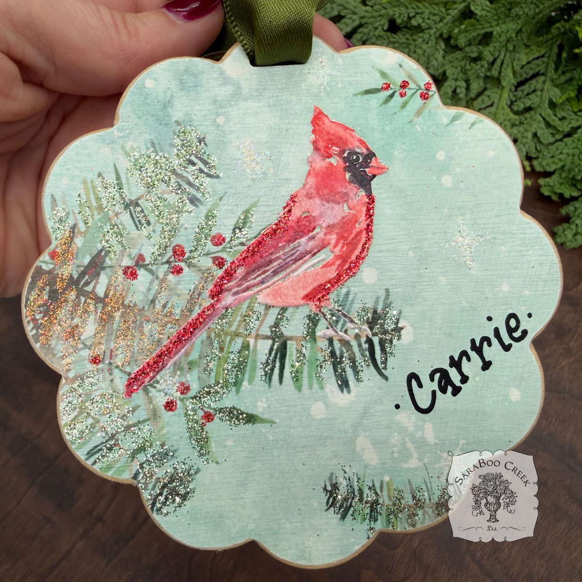 Cardinal Winter Scene- Woodland Holiday Watercolor Wood Ornament