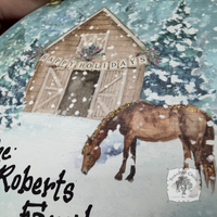 Happy Holidays Horse Stable- Woodland Christmas Watercolor Wood Ornament