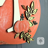 Botanical Orange Pumpkin Sign with Initial