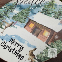 Peaceful Woodland Winter Scene Ornament, Hand Glittered Wood Watercolor Gift