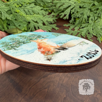 Fox Woodland Winter Scene- Holiday Watercolor Wood Ornament