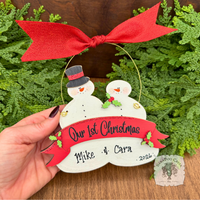 "Our First Christmas" Snowmen Duo Wood Ornament