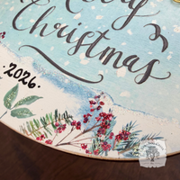Merry Christmas Ornament - Watercolor Wood Oval Ornament