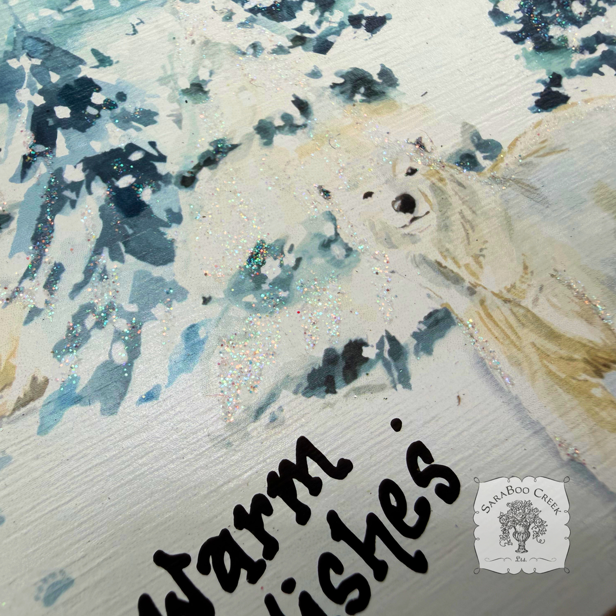 Polar Bear Christmas Ornament - Watercolor Hand Glittered Wood Ornament