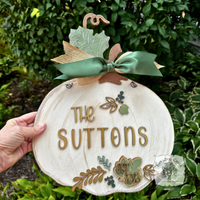 White Wood Pumpkin Family Sign