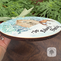 Happy Holidays Horse Stable- Woodland Christmas Watercolor Wood Ornament