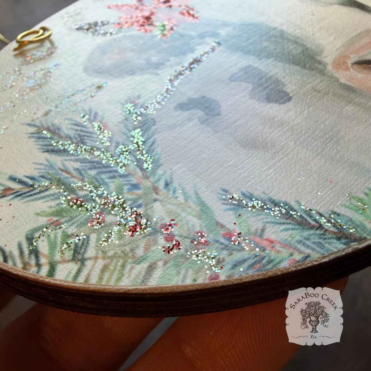 Cow Winter Scene- Holiday Watercolor Wood Ornament