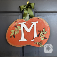 Botanical Orange Pumpkin Sign with Initial