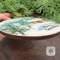 Peaceful Woodland Winter Scene Ornament, Hand Glittered Wood Watercolor Gift