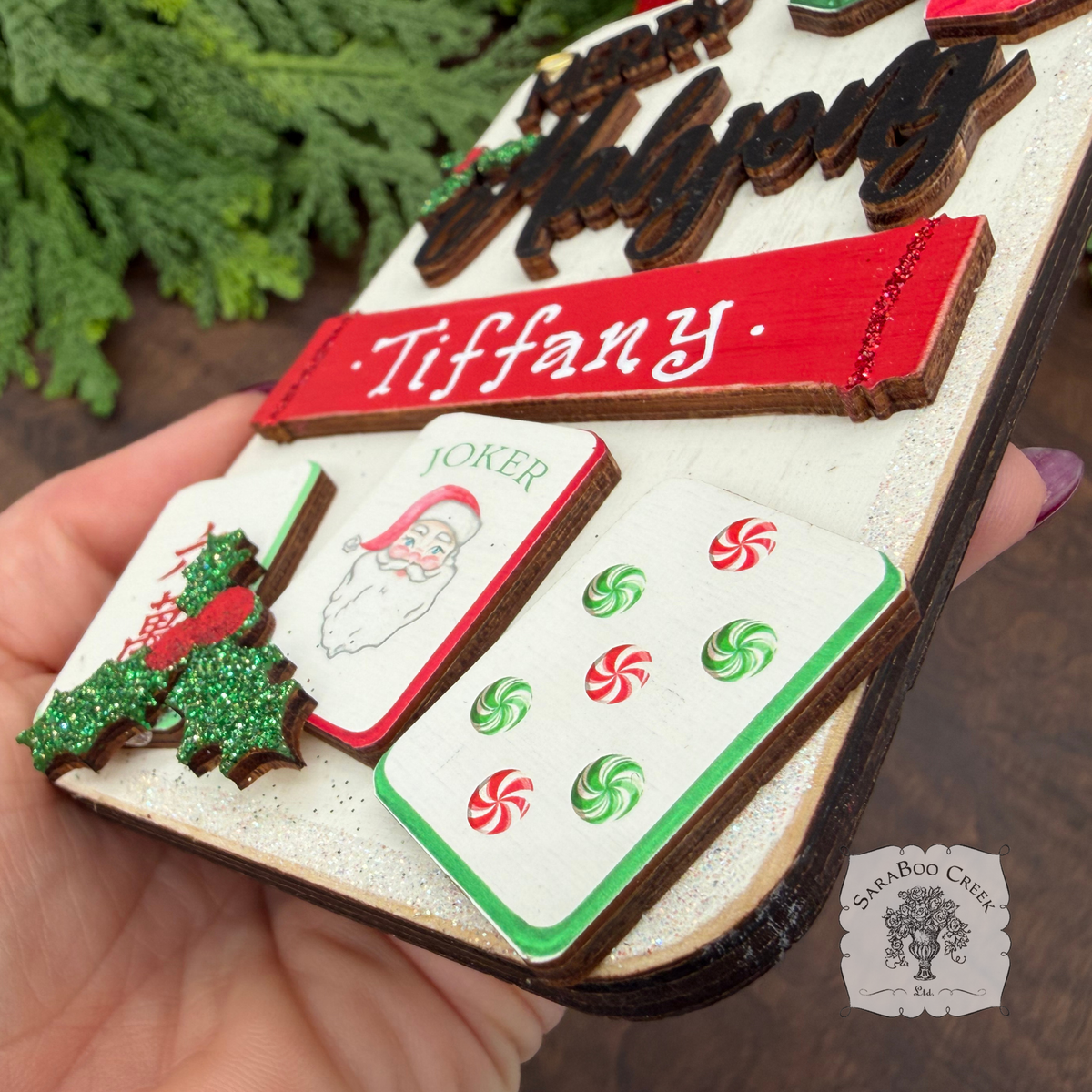 Mahjong Christmas Ornament, Personalized Layered Mahjong Tiles Personalized Gift