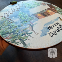 Peaceful Woodland Winter Scene Ornament, Hand Glittered Wood Watercolor Gift